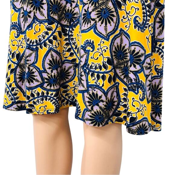 Renee C Gold Purple Floral A Line Skirt Versatile Pull On Bias Cut Fully Lined - Picture 14 of 16